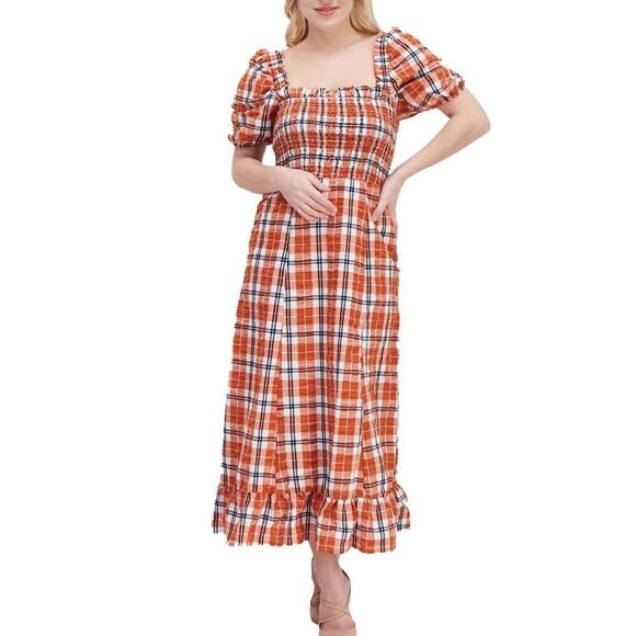 OPT Plaid Picnic Prairie Square Neck Maxi Dress Size S - Picture 1 of 8